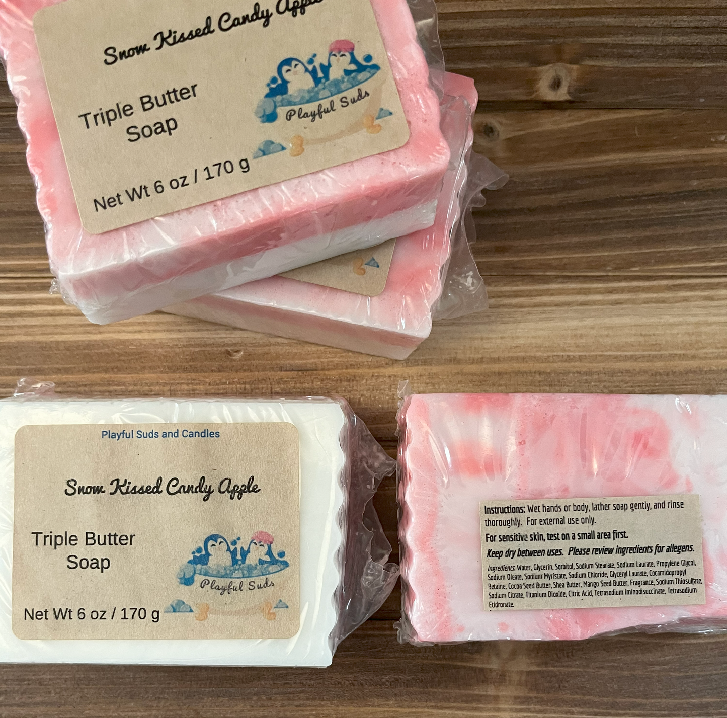 Snow Kissed Candy Apple Triple Butter Soap - Apple Scented Bar 6oz | Decorative Handmade Soap