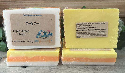 Candy Corn Triple Butter Soap - Sweet Halloween Scented Bar 5oz | Decorative Layered Soap