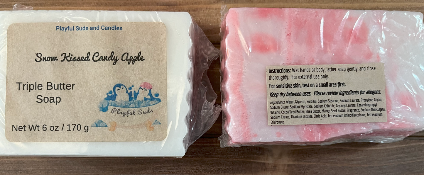 Snow Kissed Candy Apple Triple Butter Soap - Apple Scented Bar 6oz | Decorative Handmade Soap