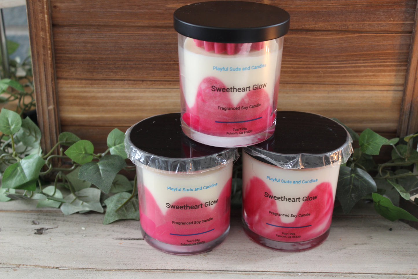 Sweetheart Glow Soy Candle - Warm Coconut Amber Scented Candle 7oz | Hand Poured with Decorative Flower