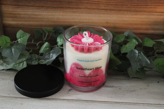 Sweetheart Glow Soy Candle - Warm Coconut Amber Scented Candle 7oz | Hand Poured with Decorative Flower